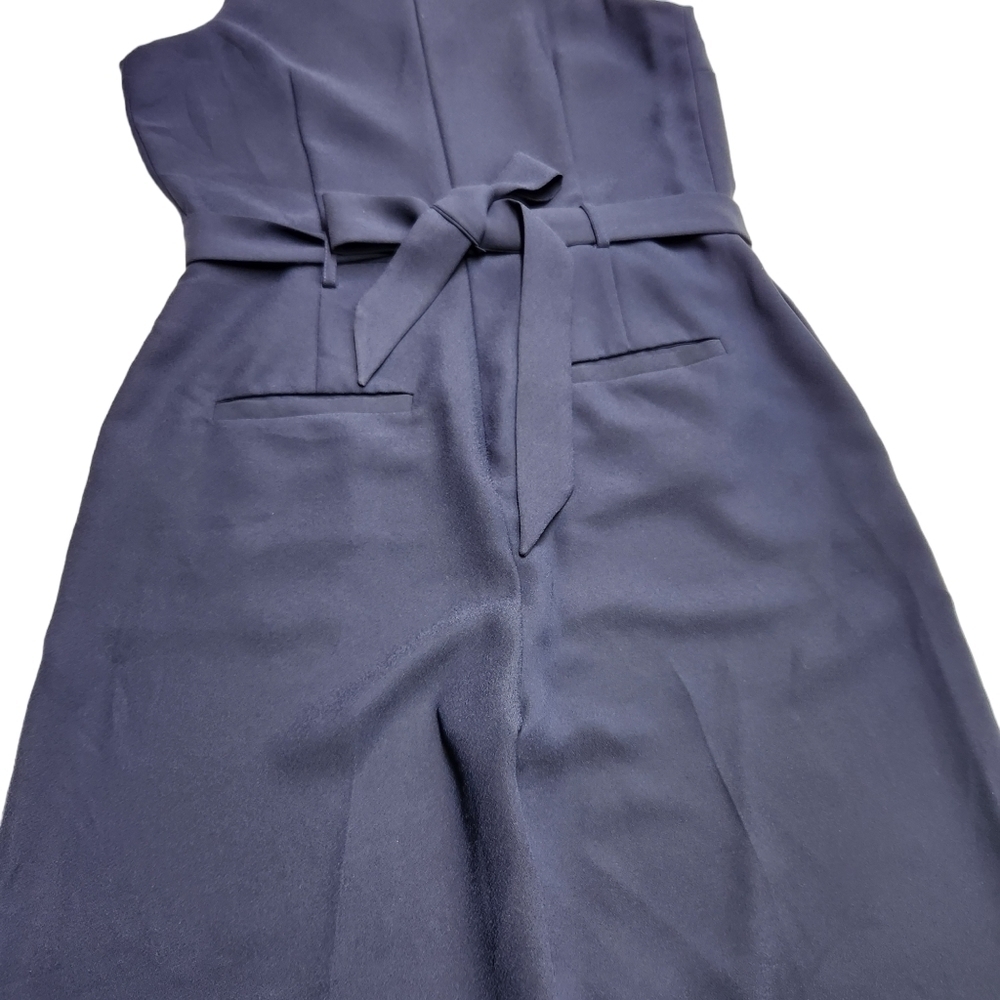 Banana Republic Tie Waist Jumpsuit Wide Leg Sleeveless V-Neck Navy Blue, Size 6 - Picture 8 of 15